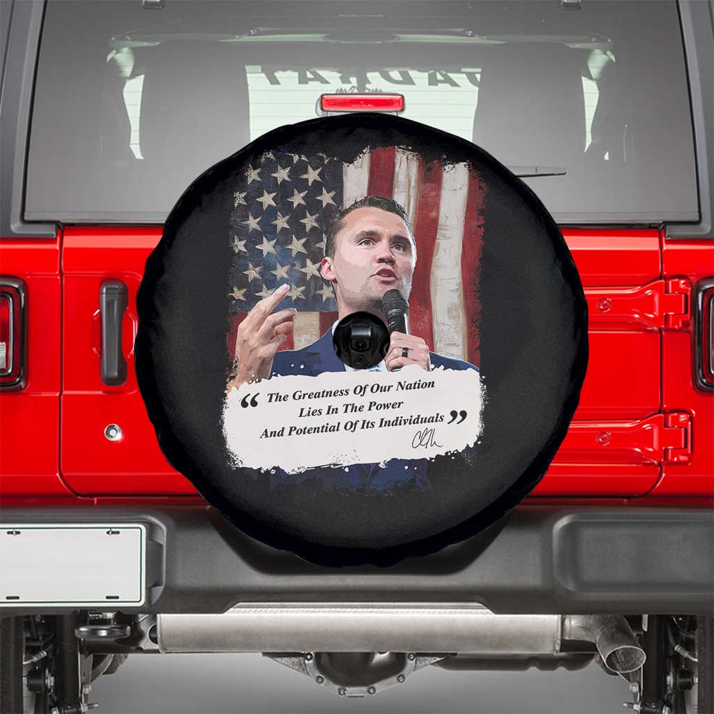Patriotic Charlie Kirk Legacy Spare Tire Cover The Greatness of America Power of the People TS02 Black Print Your Wear