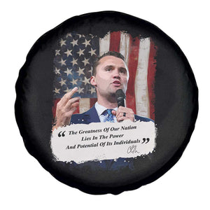 Patriotic Charlie Kirk Legacy Spare Tire Cover The Greatness of America Power of the People TS02 Print Your Wear