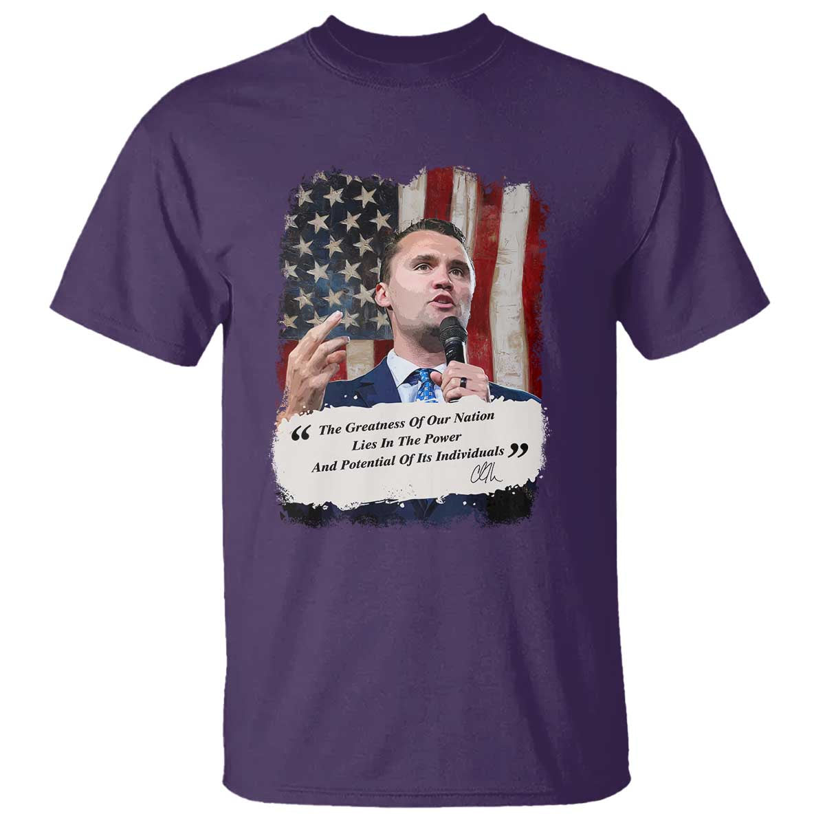 Patriotic Charlie Kirk Legacy T Shirt The Greatness of America Power of the People TS02 Purple Print Your Wear