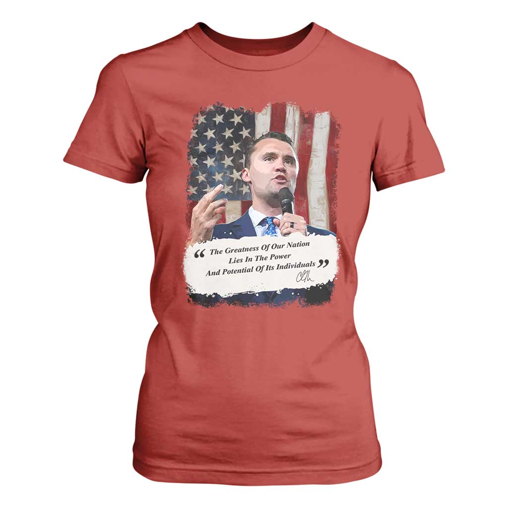 Patriotic Charlie Kirk Legacy T Shirt For Women The Greatness of America Power of the People TS02 Red Print Your Wear