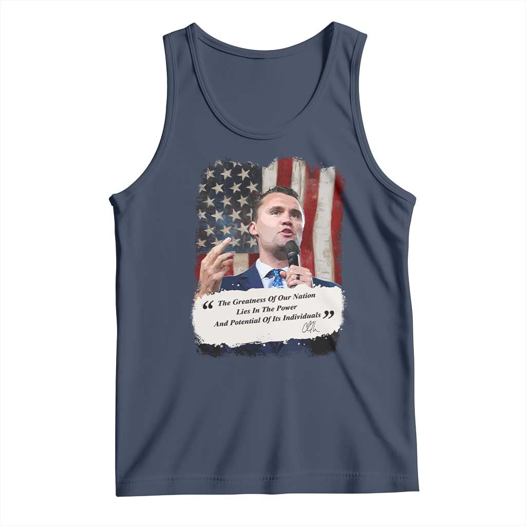 Patriotic Charlie Kirk Legacy Tank Top The Greatness of America Power of the People TS02 Navy Print Your Wear