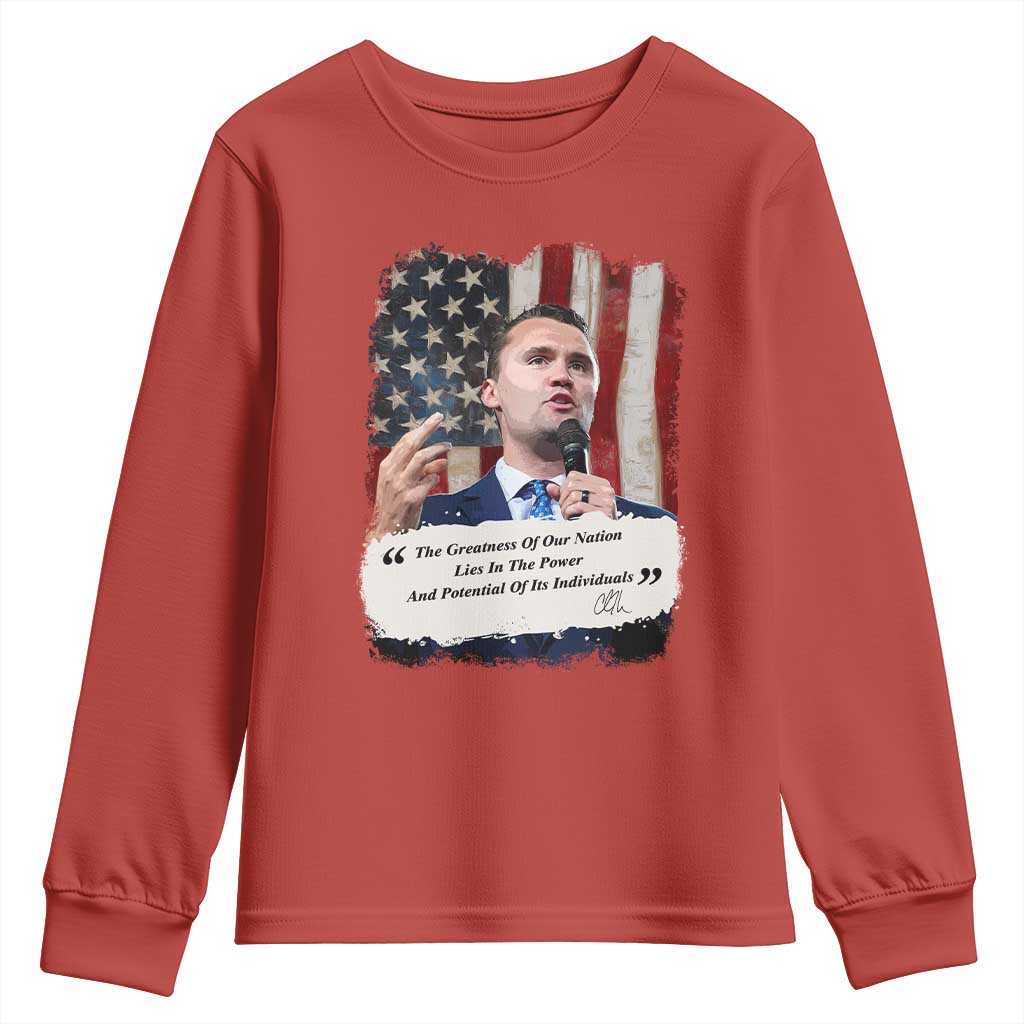 Patriotic Charlie Kirk Legacy Youth Sweatshirt The Greatness of America Power of the People TS02 Red Print Your Wear