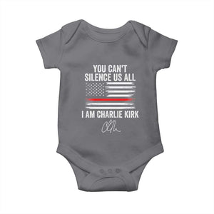 I Am Charlie Kirk Baby Onesie You Cant Silence Us All Patriotic American Flag TS02 Charcoal Print Your Wear