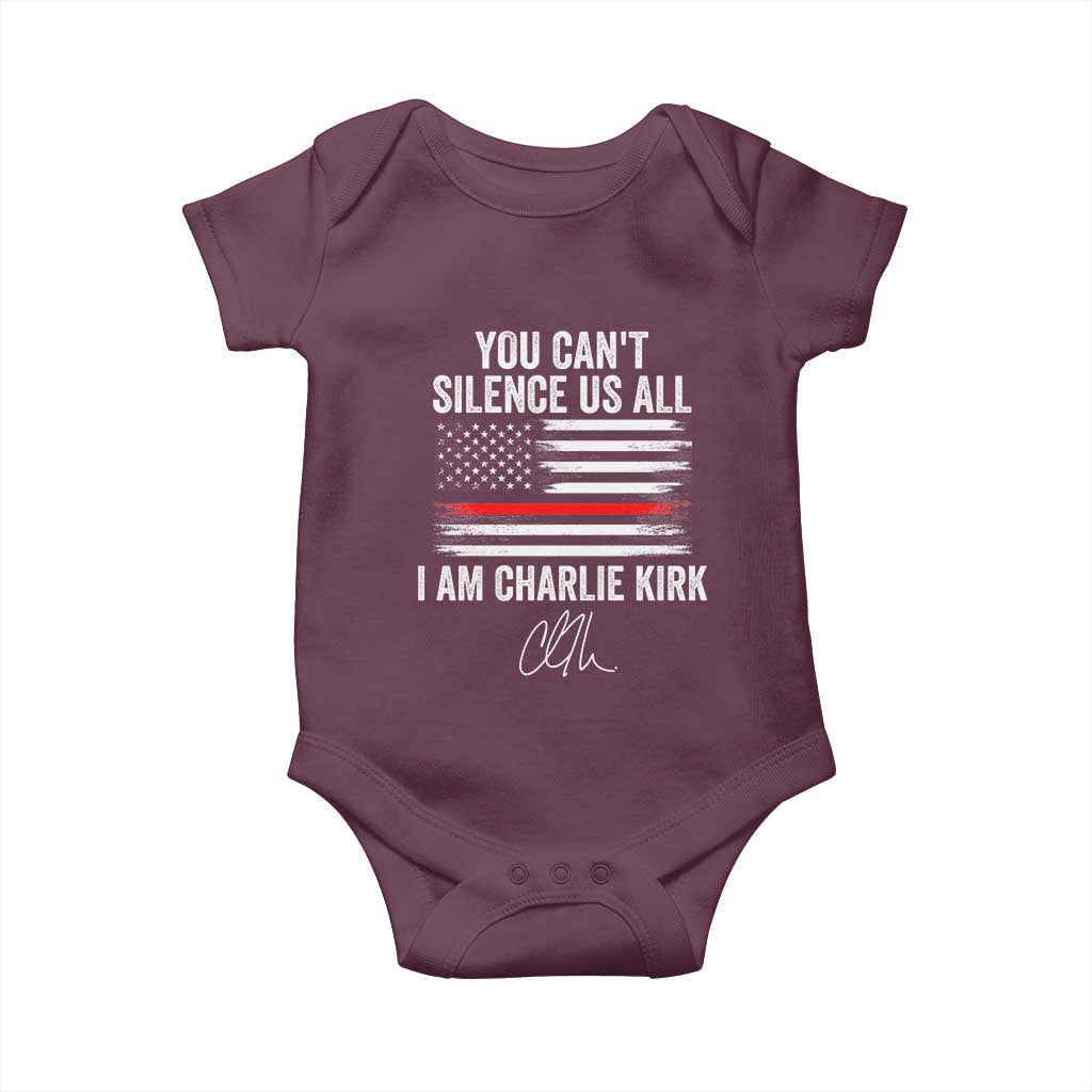 I Am Charlie Kirk Baby Onesie You Cant Silence Us All Patriotic American Flag TS02 Maroon Print Your Wear