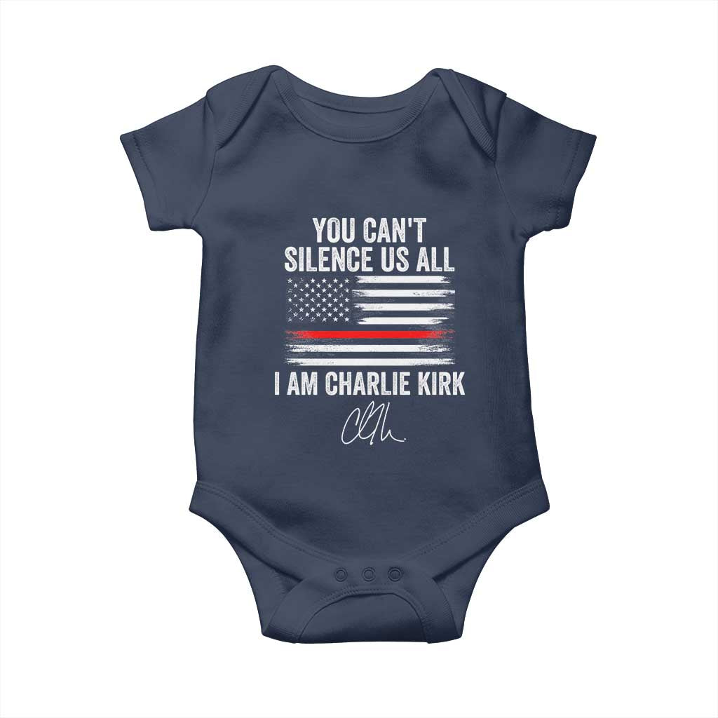 I Am Charlie Kirk Baby Onesie You Cant Silence Us All Patriotic American Flag TS02 Navy Print Your Wear