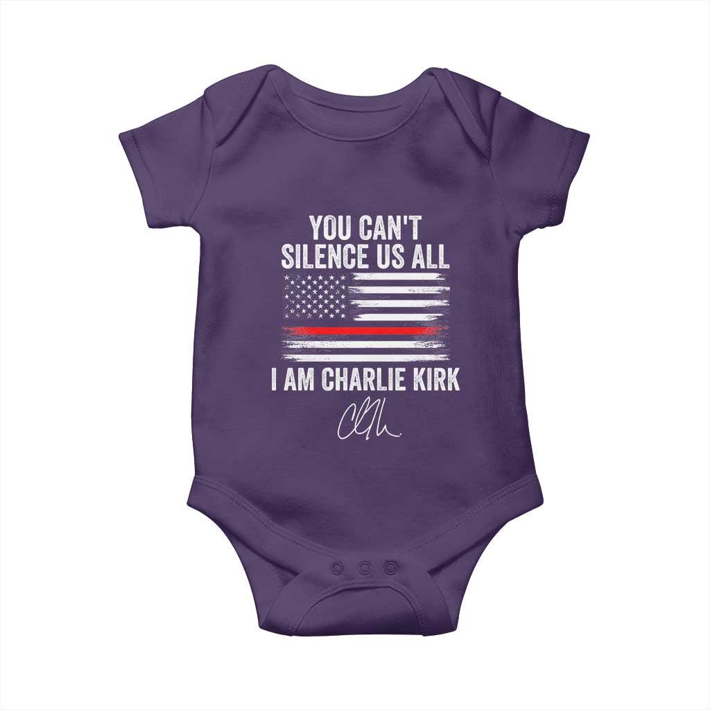 I Am Charlie Kirk Baby Onesie You Cant Silence Us All Patriotic American Flag TS02 Purple Print Your Wear