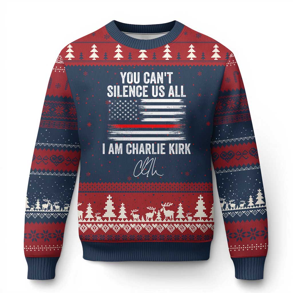I Am Charlie Kirk Ugly Christmas Sweater You Cant Silence Us All Patriotic American Flag TS02 Navy Red Print Your Wear