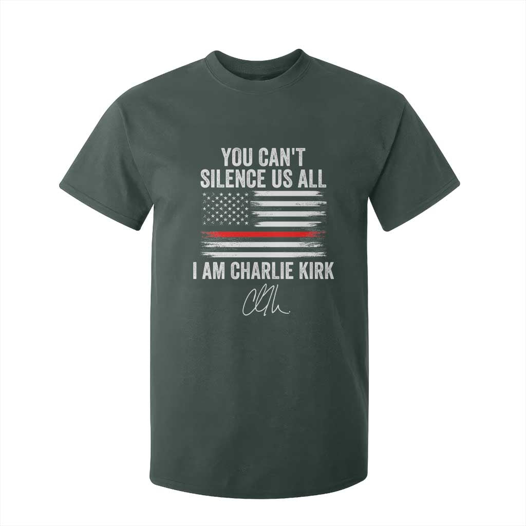 I Am Charlie Kirk T Shirt For Kid You Cant Silence Us All Patriotic American Flag TS02 Dark Forest Green Print Your Wear