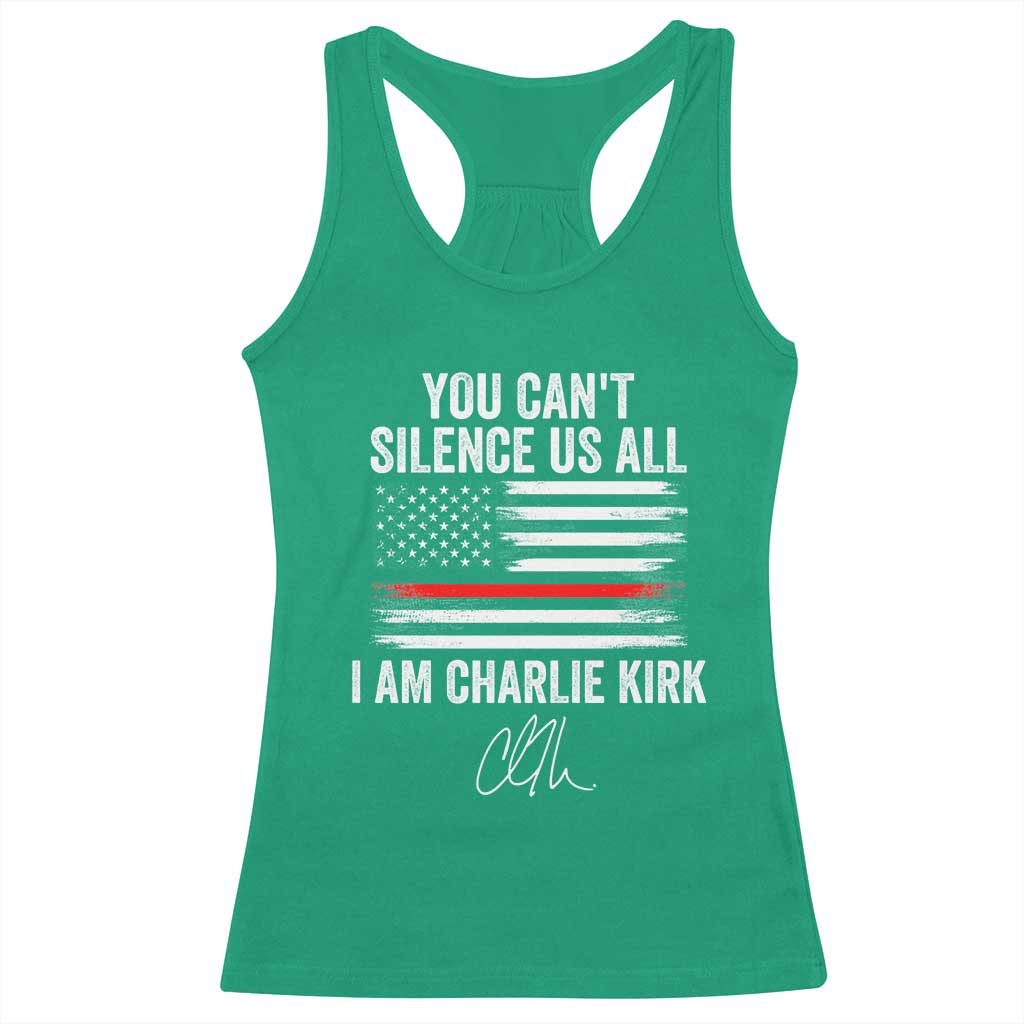 I Am Charlie Kirk Racerback Tank Top You Cant Silence Us All Patriotic American Flag TS02 Irish Green Print Your Wear
