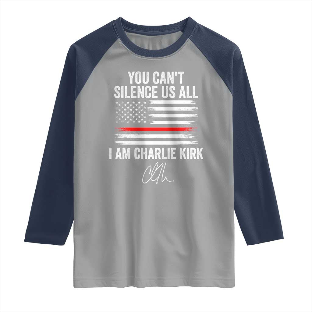 I Am Charlie Kirk Raglan Shirt You Cant Silence Us All Patriotic American Flag TS02 Sport Gray Navy Print Your Wear