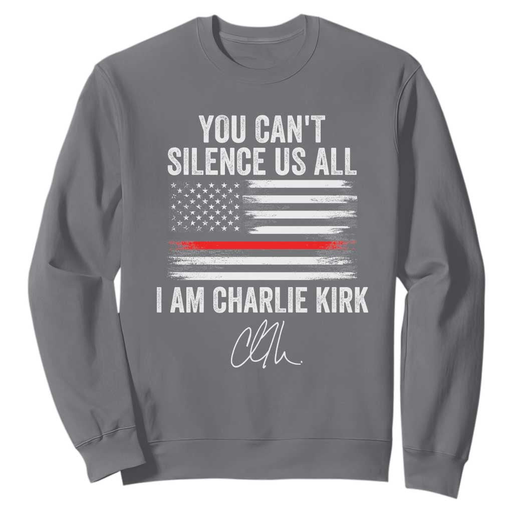 I Am Charlie Kirk Sweatshirt You Cant Silence Us All Patriotic American Flag TS02 Charcoal Print Your Wear