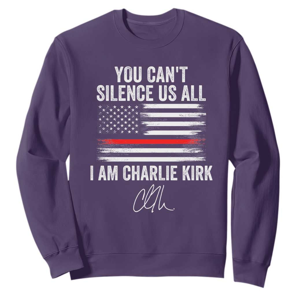 I Am Charlie Kirk Sweatshirt You Cant Silence Us All Patriotic American Flag TS02 Purple Print Your Wear