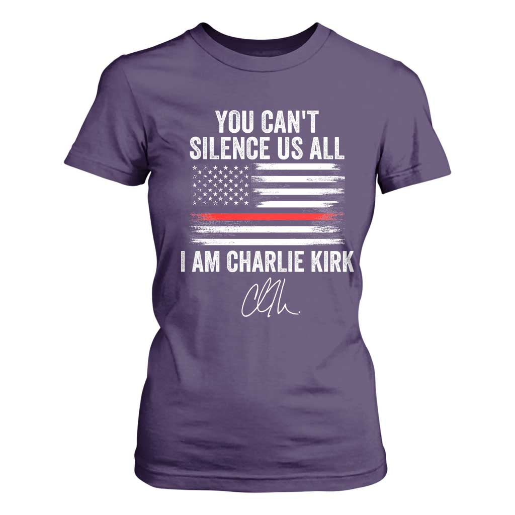 I Am Charlie Kirk T Shirt For Women You Cant Silence Us All Patriotic American Flag TS02 Purple Print Your Wear