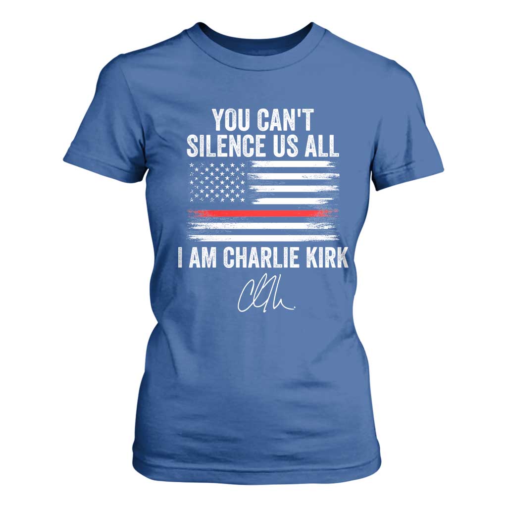 I Am Charlie Kirk T Shirt For Women You Cant Silence Us All Patriotic American Flag TS02 Royal Blue Print Your Wear