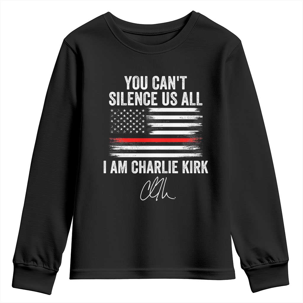 I Am Charlie Kirk Youth Sweatshirt You Cant Silence Us All Patriotic American Flag TS02 Black Print Your Wear