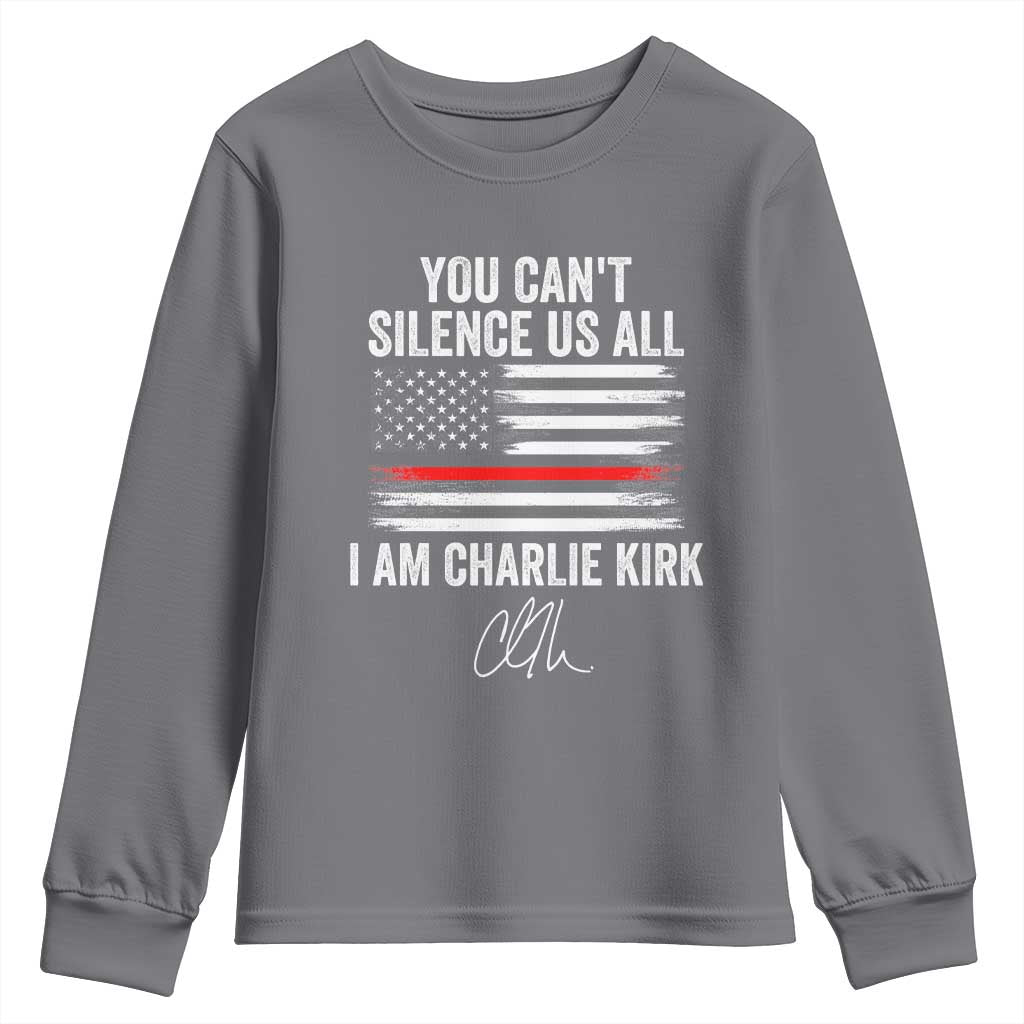 I Am Charlie Kirk Youth Sweatshirt You Cant Silence Us All Patriotic American Flag TS02 Charcoal Print Your Wear
