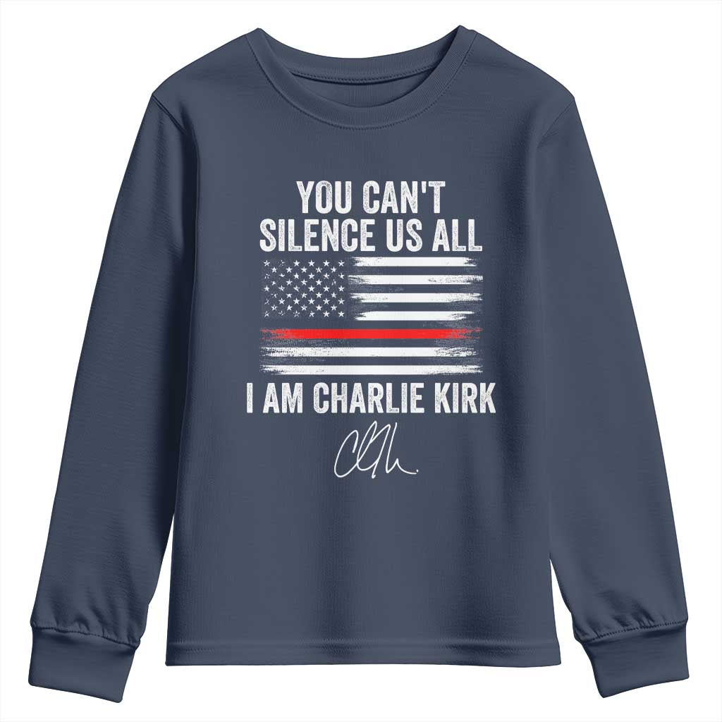 I Am Charlie Kirk Youth Sweatshirt You Cant Silence Us All Patriotic American Flag TS02 Navy Print Your Wear
