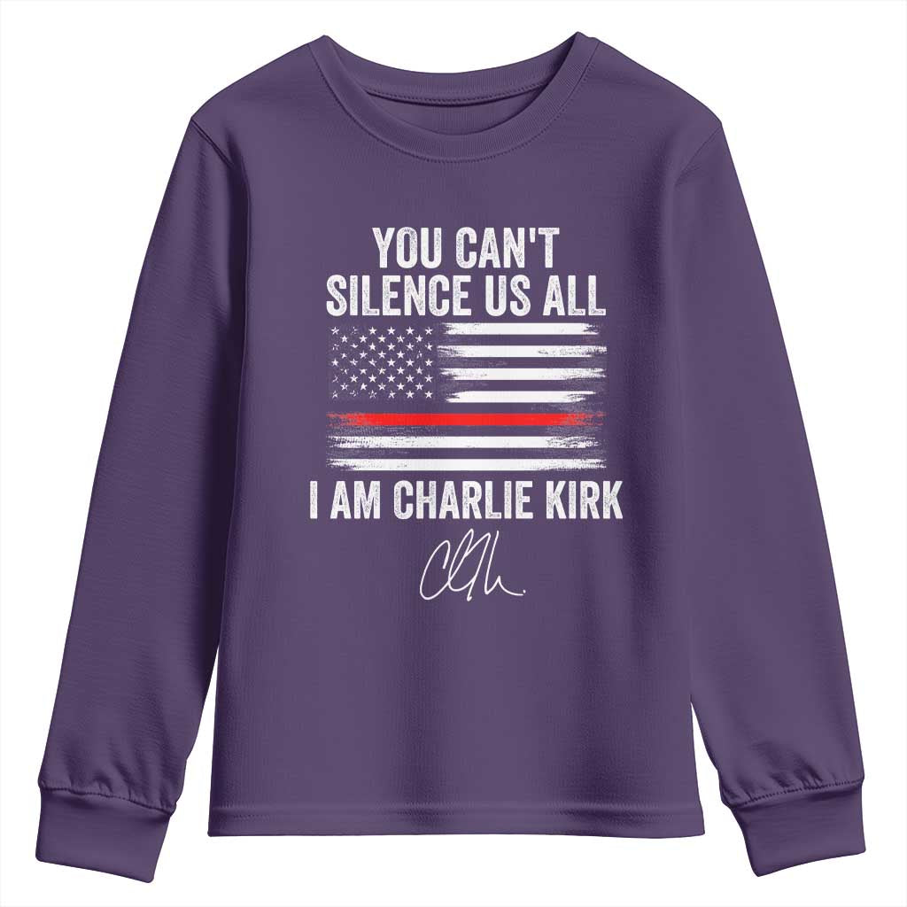 I Am Charlie Kirk Youth Sweatshirt You Cant Silence Us All Patriotic American Flag TS02 Purple Print Your Wear