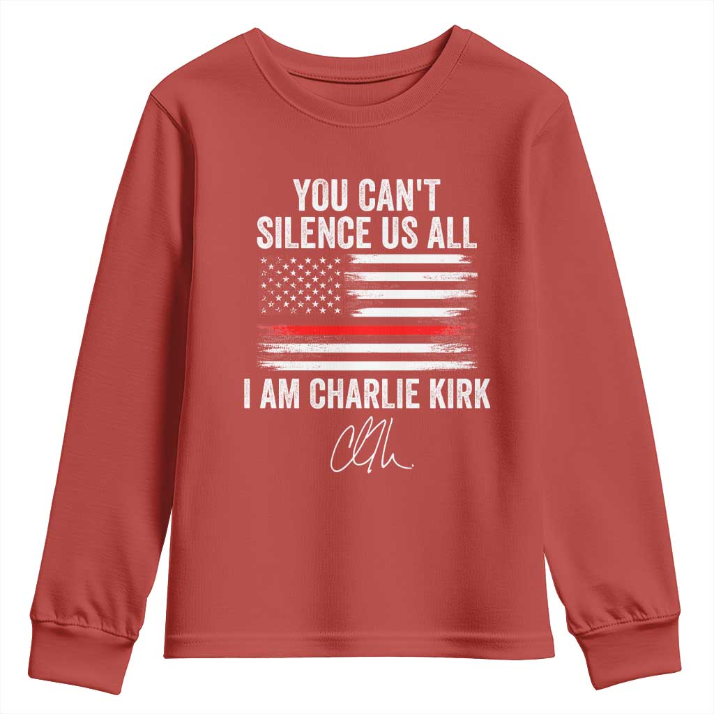 I Am Charlie Kirk Youth Sweatshirt You Cant Silence Us All Patriotic American Flag TS02 Red Print Your Wear
