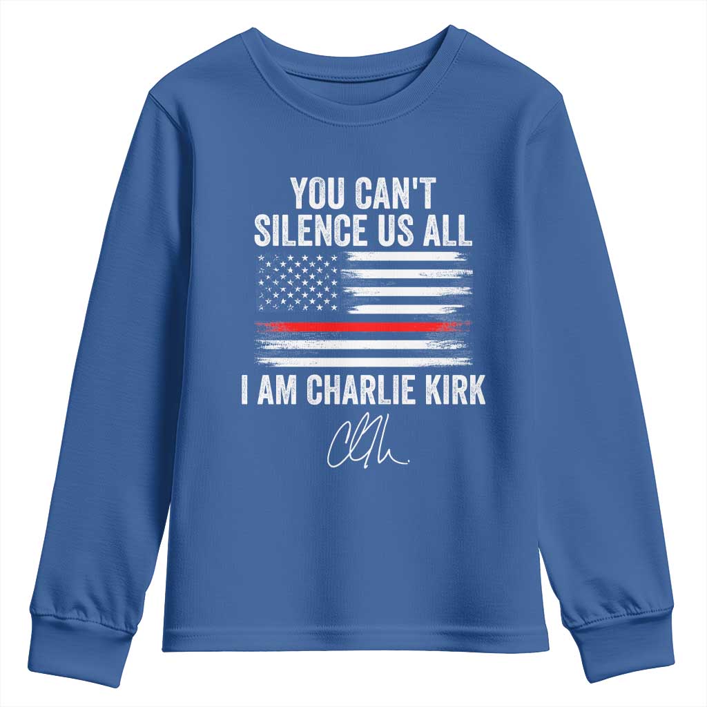 I Am Charlie Kirk Youth Sweatshirt You Cant Silence Us All Patriotic American Flag TS02 Royal Blue Print Your Wear