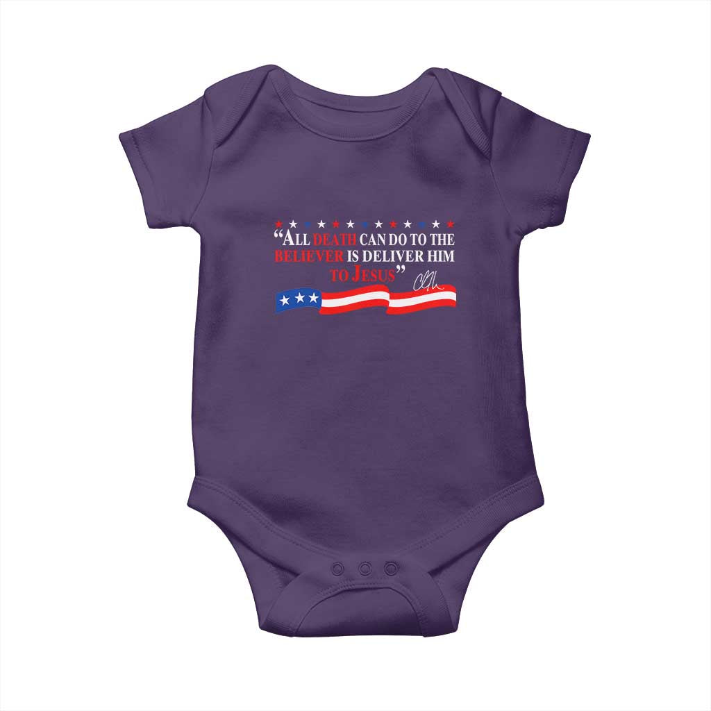 Patriotic Christian Faith Baby Onesie All Death Can Do Is Deliver Him to Jesus TS02 Purple Print Your Wear