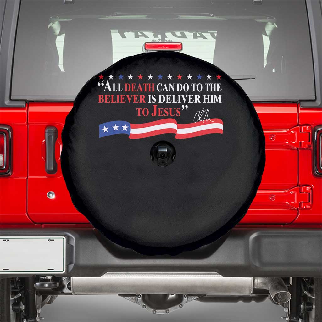 Patriotic Christian Faith Spare Tire Cover All Death Can Do Is Deliver Him to Jesus TS02 Black Print Your Wear