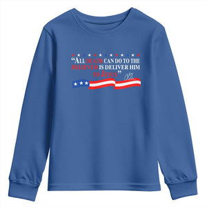 Patriotic Christian Faith Youth Sweatshirt All Death Can Do Is Deliver Him to Jesus TS02 Royal Blue Print Your Wear