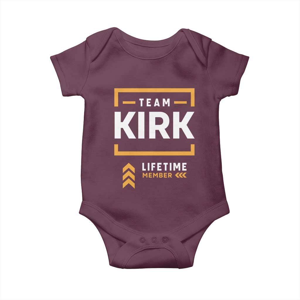 Team Kirk Lifetime Member Baby Onesie American True Patriot Support TS02 Maroon Print Your Wear