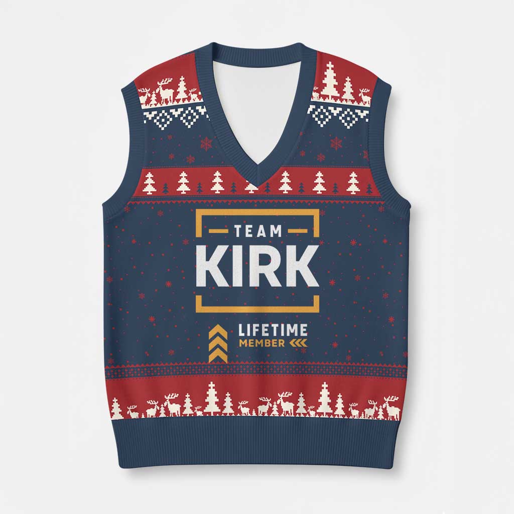 Team Kirk Lifetime Member V-Neck Knit Sweater Vest American True Patriot Support TS02 Navy Red Print Your Wear