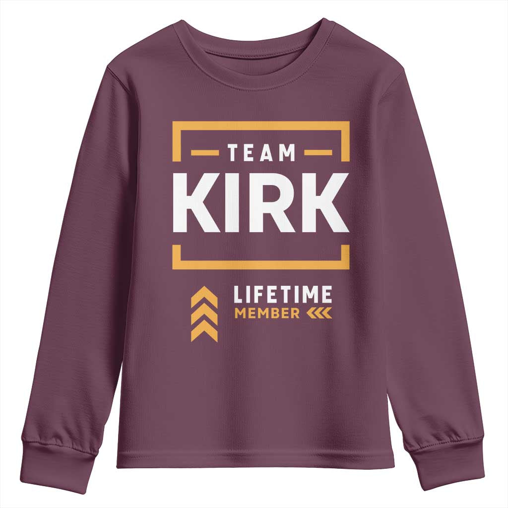 Team Kirk Lifetime Member Youth Sweatshirt American True Patriot Support TS02 Maroon Print Your Wear