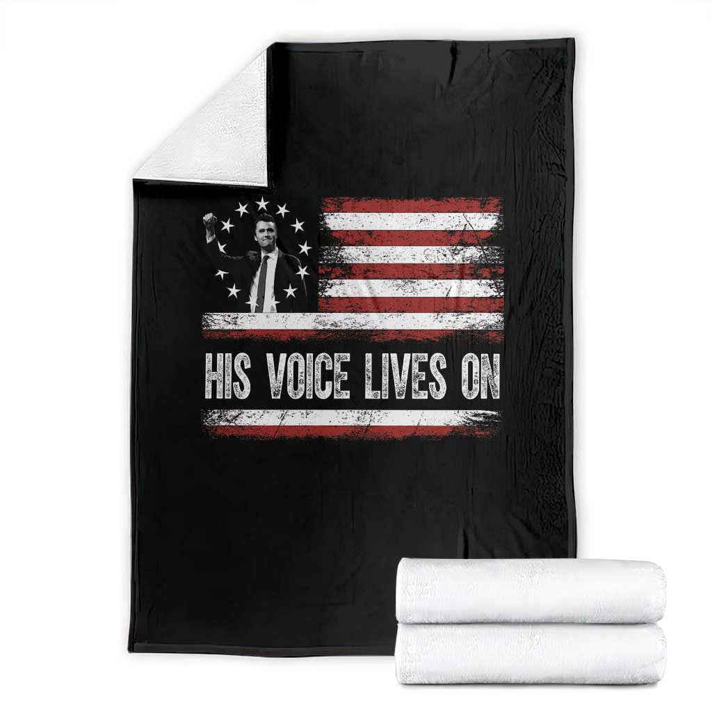 Charlie Kirk Memorial Throw Blanket His Voice Lives On Vintage Patriotic American Flag TS02 Black Print Your Wear