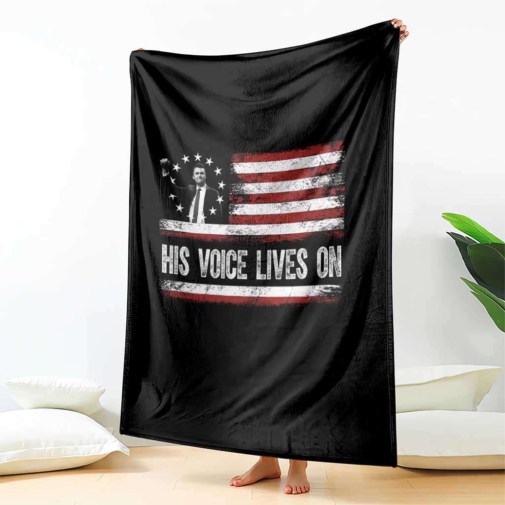 Charlie Kirk Memorial Throw Blanket His Voice Lives On Vintage Patriotic American Flag TS02 Print Your Wear