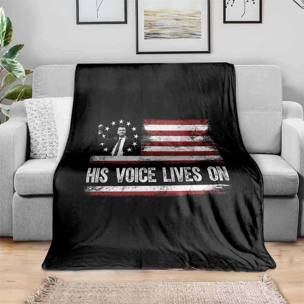Charlie Kirk Memorial Throw Blanket His Voice Lives On Vintage Patriotic American Flag TS02 Print Your Wear