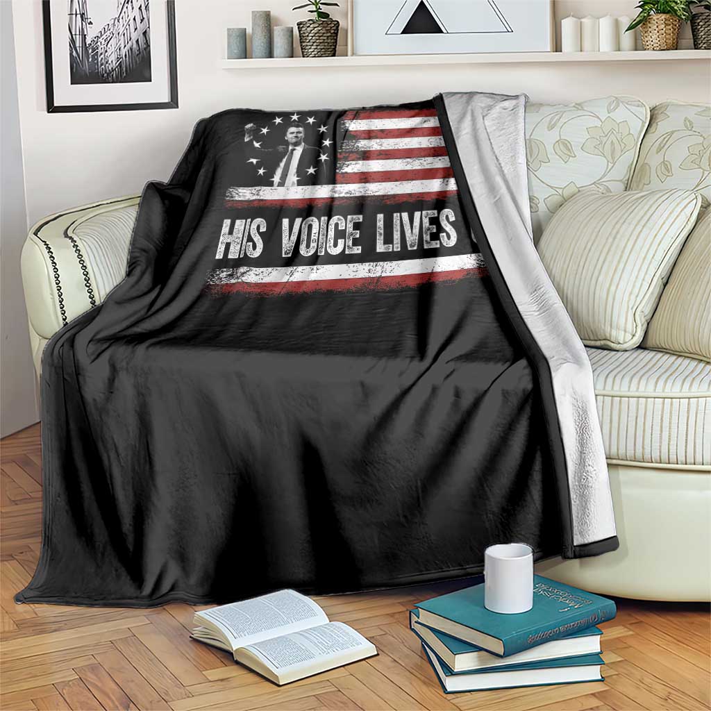 Charlie Kirk Memorial Throw Blanket His Voice Lives On Vintage Patriotic American Flag TS02 Print Your Wear