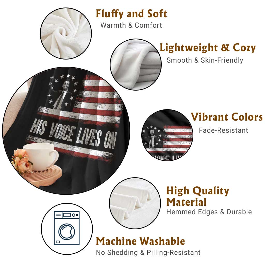 Charlie Kirk Memorial Throw Blanket His Voice Lives On Vintage Patriotic American Flag TS02 Print Your Wear