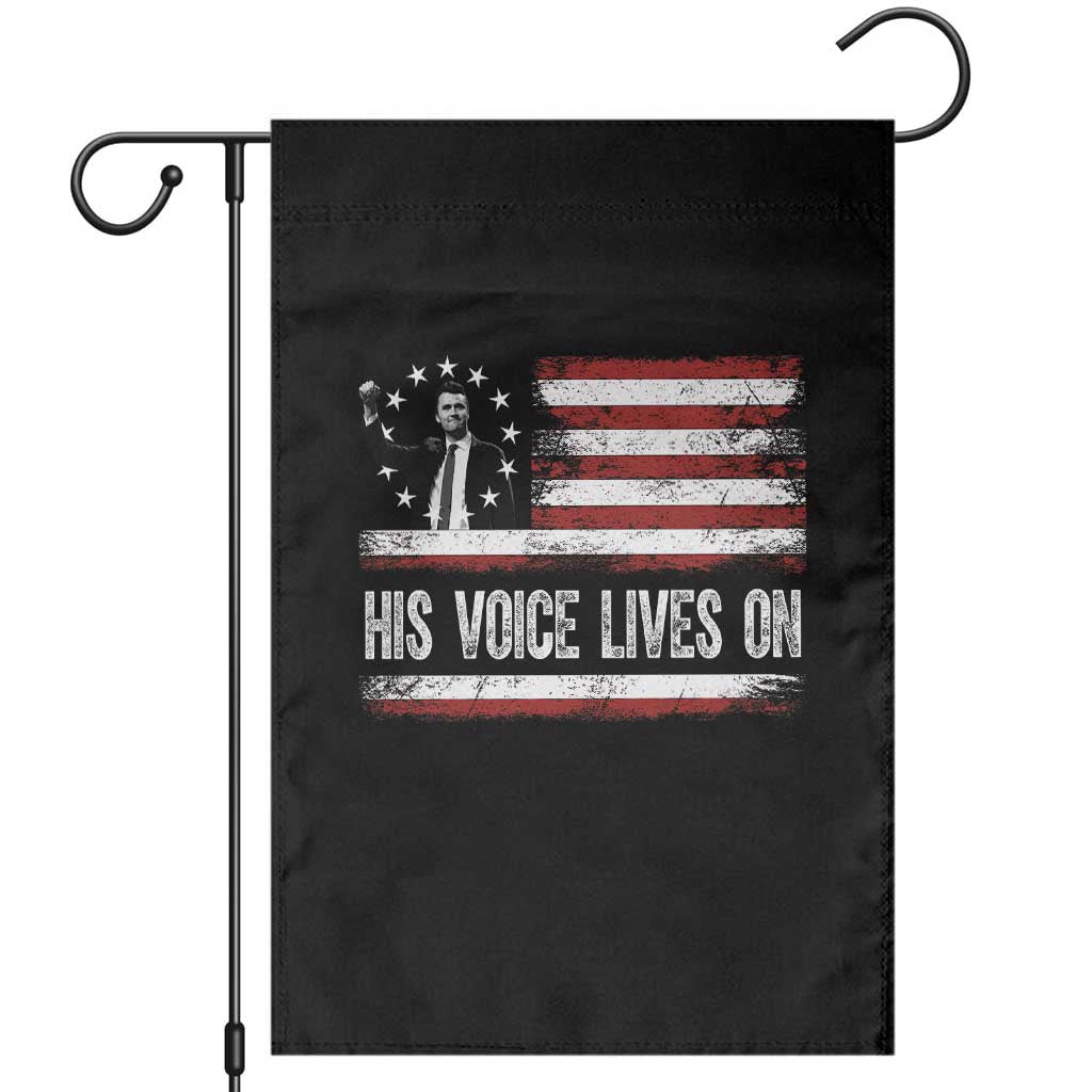 Charlie Kirk Memorial Garden Flag His Voice Lives On Vintage Patriotic American Flag TS02 Black Print Your Wear