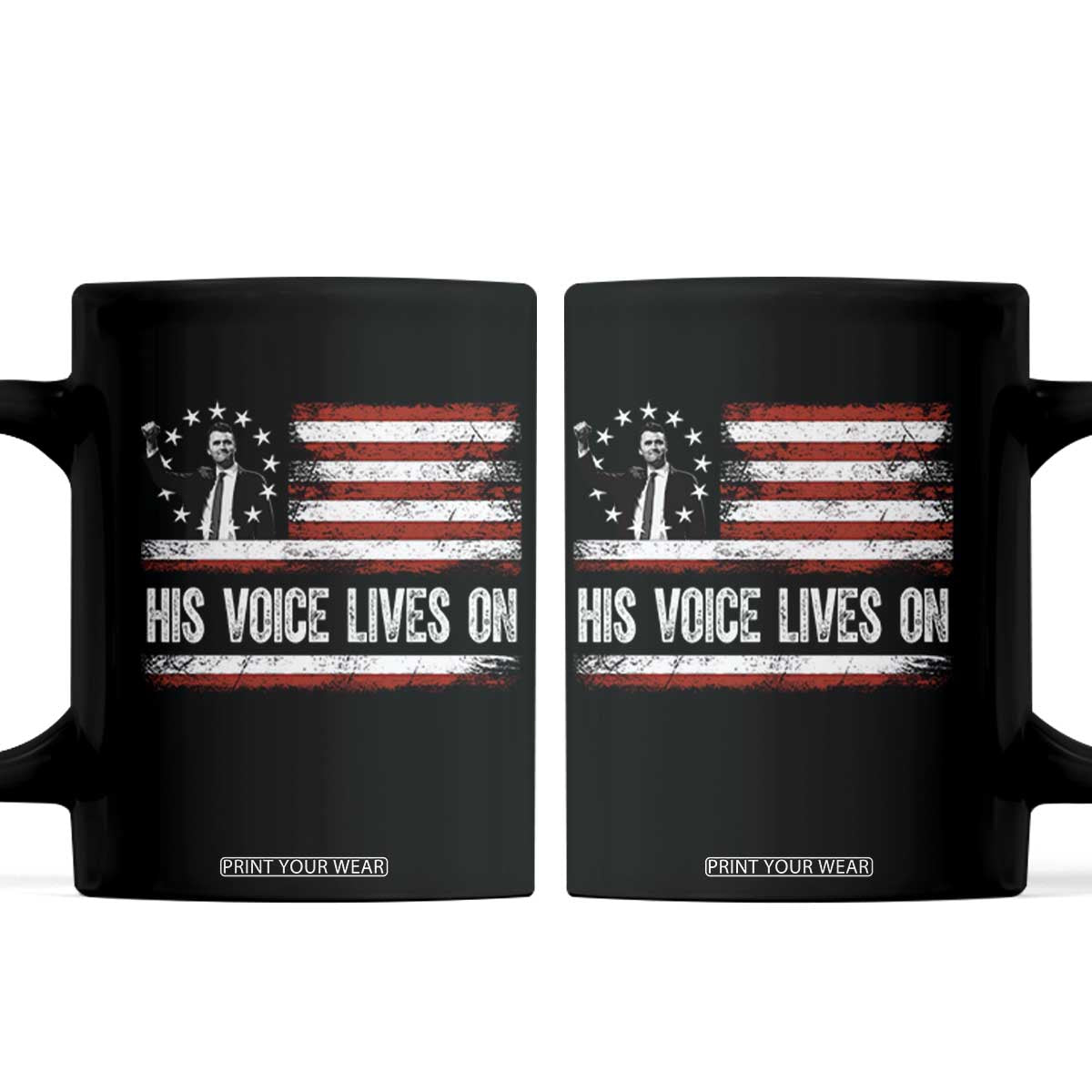 Charlie Kirk Memorial Coffee Mug His Voice Lives On Vintage Patriotic American Flag TS02 Black Print Your Wear