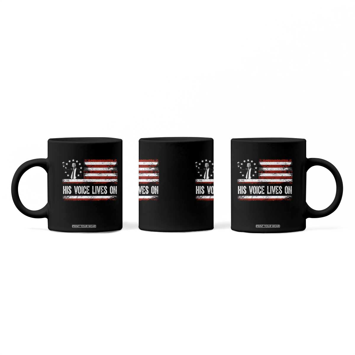 Charlie Kirk Memorial Coffee Mug His Voice Lives On Vintage Patriotic American Flag TS02 Print Your Wear