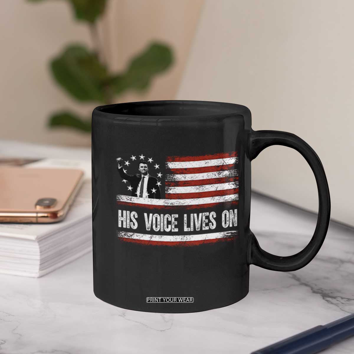 Charlie Kirk Memorial Coffee Mug His Voice Lives On Vintage Patriotic American Flag TS02 Print Your Wear
