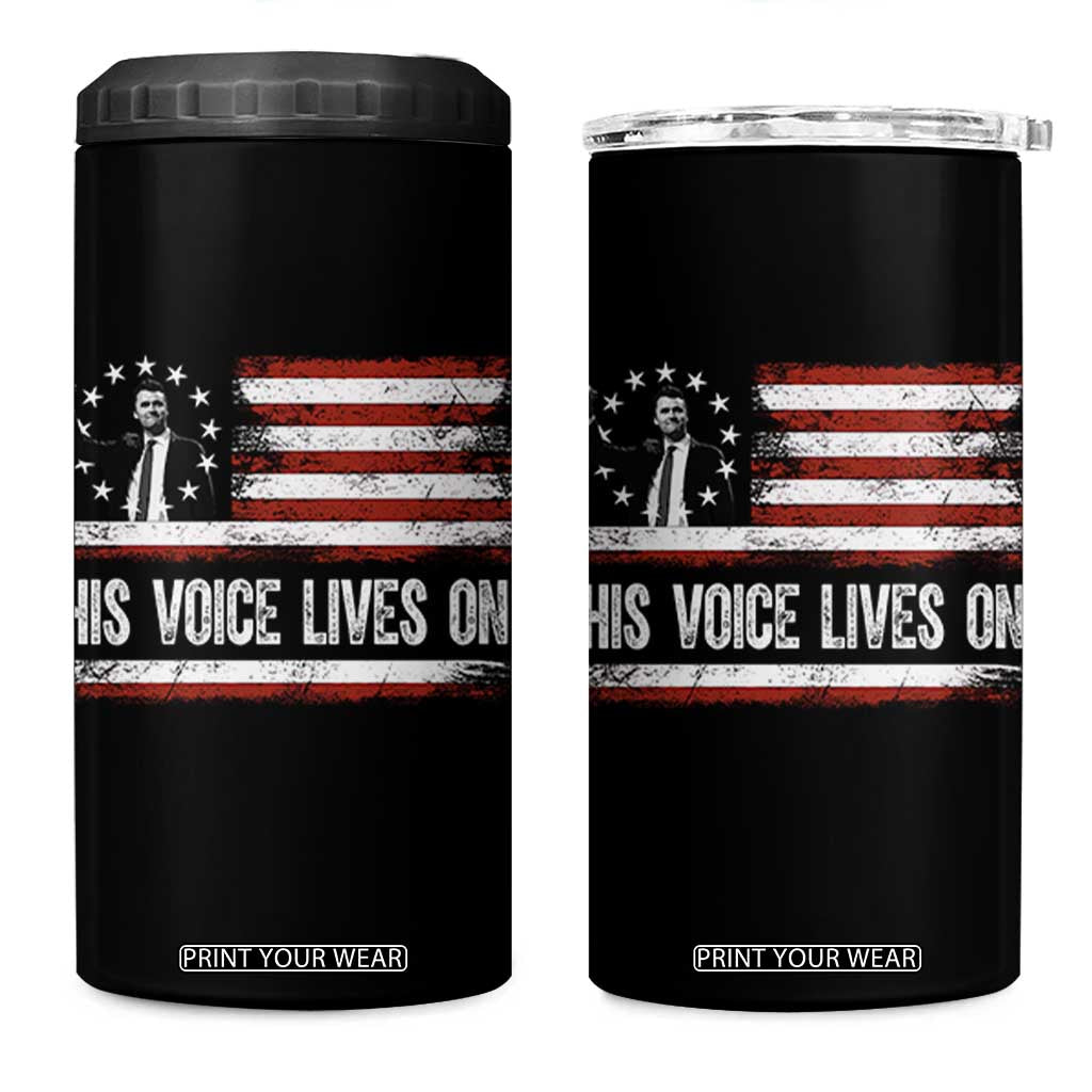 Charlie Kirk Memorial 4 in 1 Can Cooler Tumbler His Voice Lives On Vintage Patriotic American Flag TS02 One Size: 16 oz Black Print Your Wear