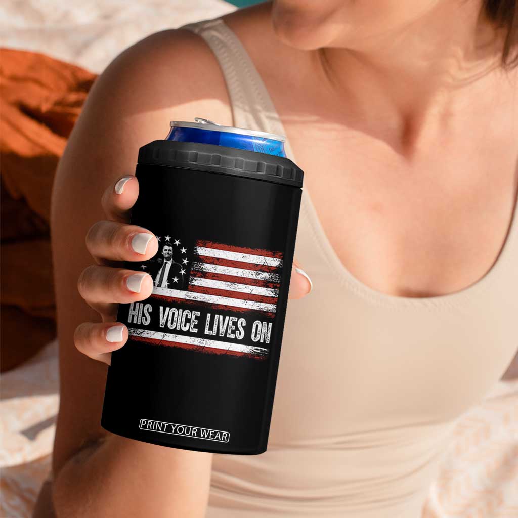 Charlie Kirk Memorial 4 in 1 Can Cooler Tumbler His Voice Lives On Vintage Patriotic American Flag TS02 Print Your Wear