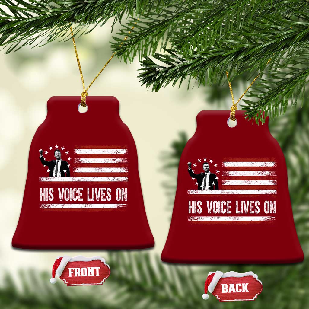 Charlie Kirk Memorial Ceramic Ornament His Voice Lives On Vintage Patriotic American Flag TS02 Print Your Wear
