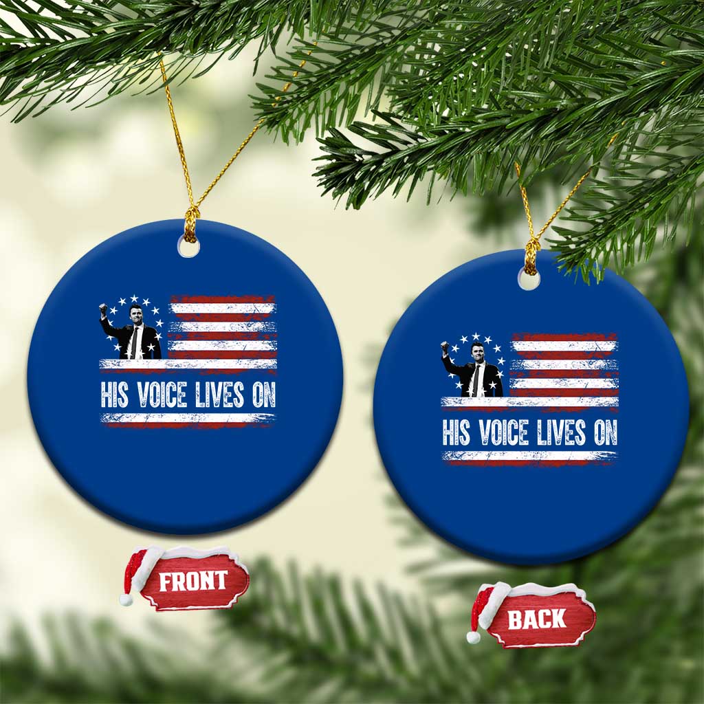 Charlie Kirk Memorial Ceramic Ornament His Voice Lives On Vintage Patriotic American Flag TS02 1pc Blue Print Your Wear