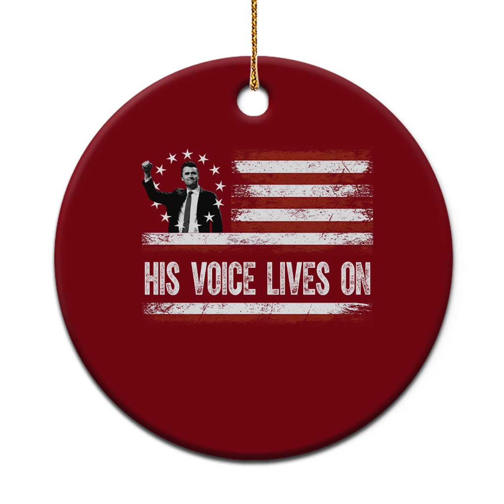 Charlie Kirk Memorial Ceramic Ornament His Voice Lives On Vintage Patriotic American Flag TS02 1pc Red Print Your Wear