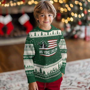 Charlie Kirk Memorial Ugly Christmas Sweater His Voice Lives On Vintage Patriotic American Flag TS02 Forest Green Beige Print Your Wear