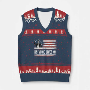 Charlie Kirk Memorial V-Neck Knit Sweater Vest His Voice Lives On Vintage Patriotic American Flag TS02 Navy Red Print Your Wear