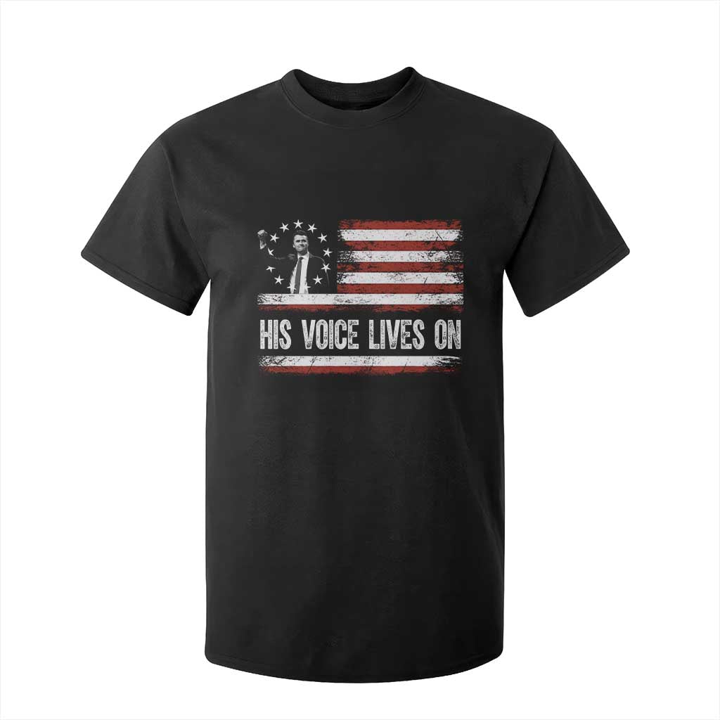 Charlie Kirk Memorial T Shirt For Kid His Voice Lives On Vintage Patriotic American Flag TS02 Black Print Your Wear