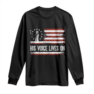 Charlie Kirk Memorial Long Sleeve Shirt His Voice Lives On Vintage Patriotic American Flag TS02 Black Print Your Wear