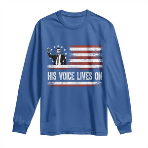 Charlie Kirk Memorial Long Sleeve Shirt His Voice Lives On Vintage Patriotic American Flag TS02 Royal Blue Print Your Wear