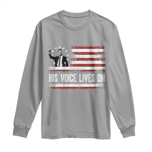 Charlie Kirk Memorial Long Sleeve Shirt His Voice Lives On Vintage Patriotic American Flag TS02 Sport Gray Print Your Wear